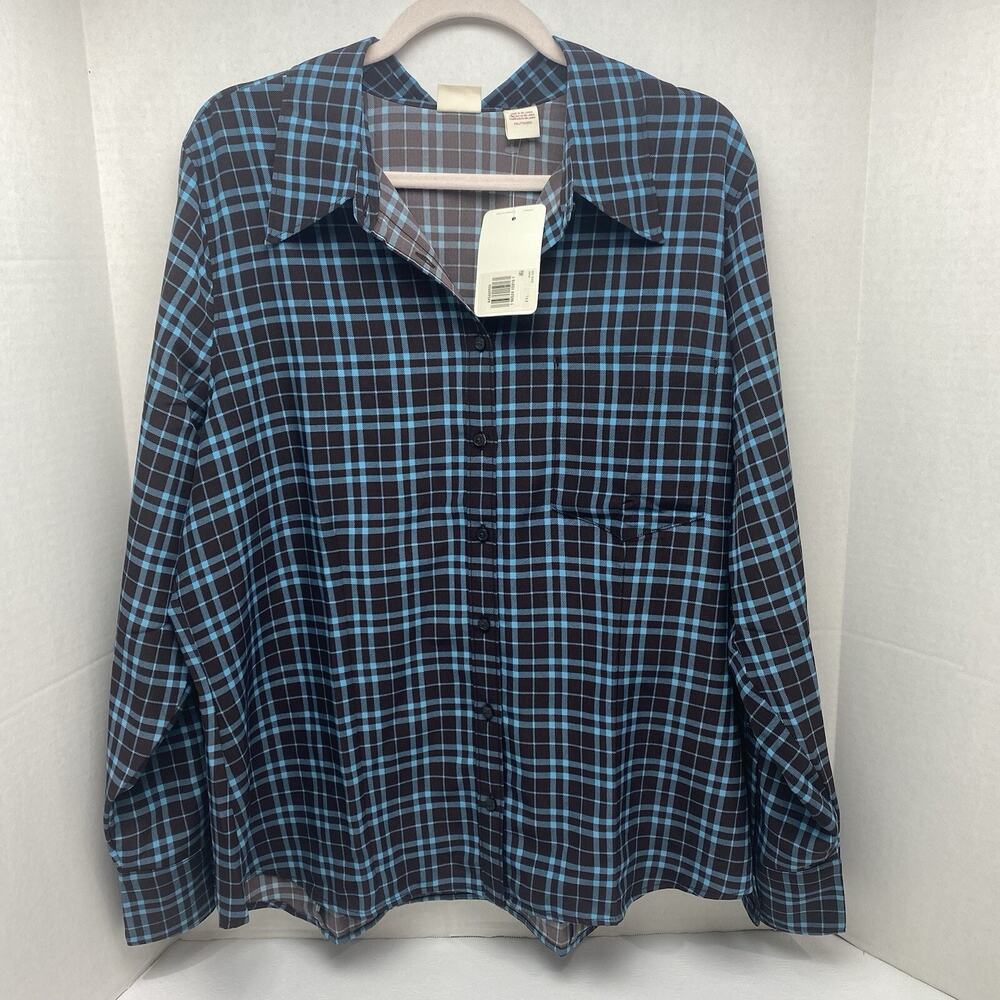 Levi’s Woman's Plaid Button Up XXL Blue Brown Long Sleeve Effortless Essential